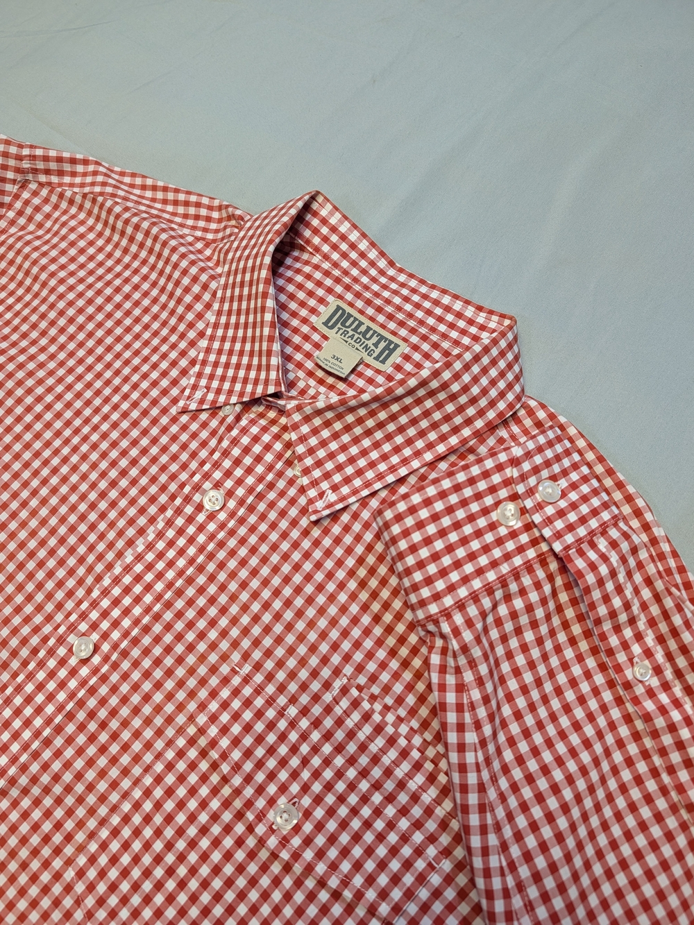 Duluth Trading Co Men's 3XL Red White Gingham Check Long Sleeve Button Up Shirt